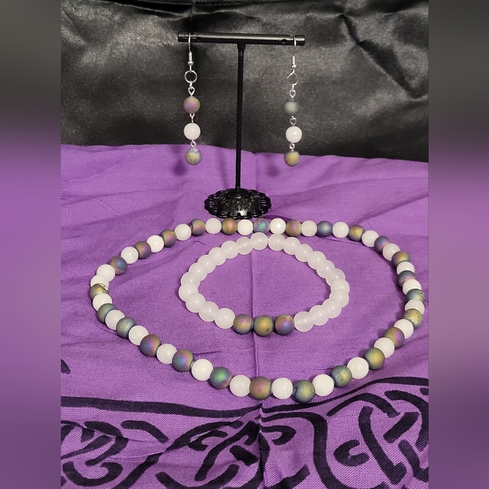 Pixie Dust Druzy Quartz & Moonstone Jewelry Set – Radiate Rainbow Magic & Lunar